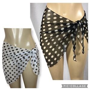 Zuliana Black & White Polka Dot Tie Sarong Bundle. Made in USA. New With Tags